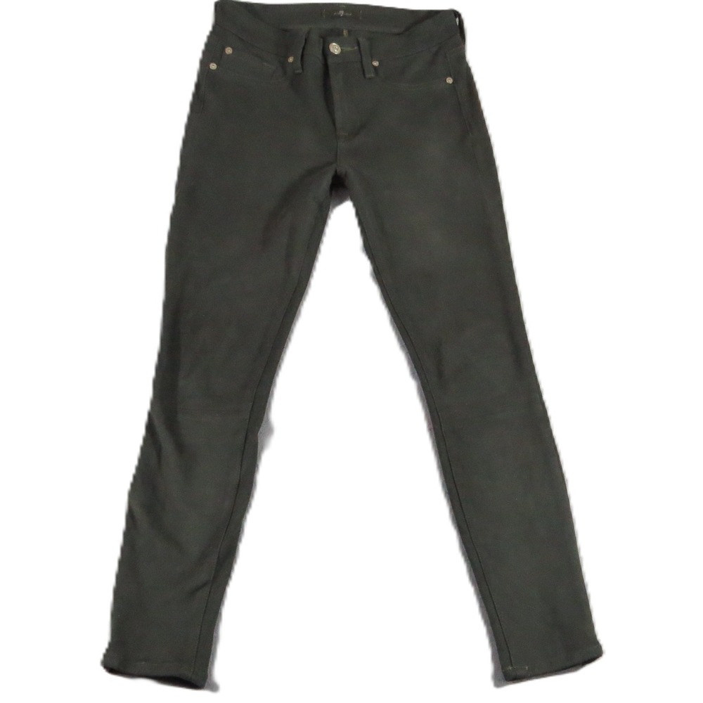 7 For All Mankind Skinny Jeans Women W26 Green Sateen Stretch Denim Casual EUC